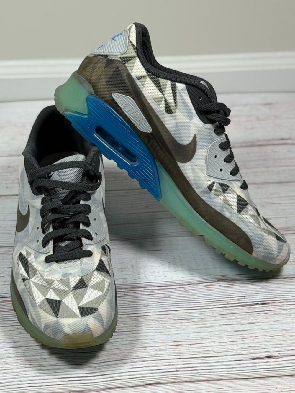 Nike Air Max 90 ICE Geometric Print Sneakers Men’s Gray Blue Black Size 13